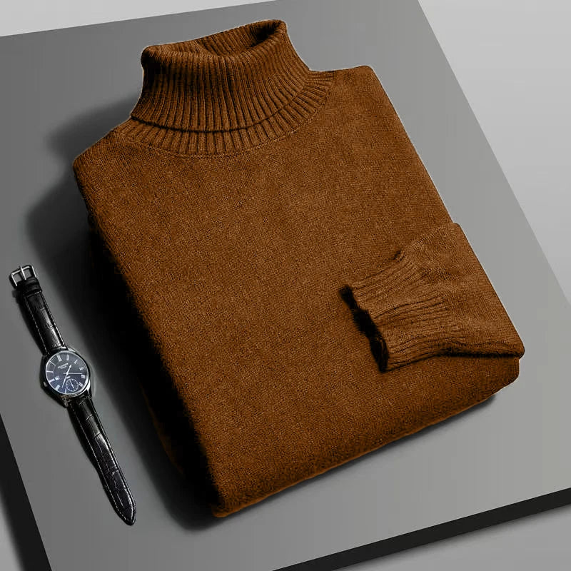 Men's turtleneck sweater in high-quality knit fabric, a trendy men's streetwear piece.
