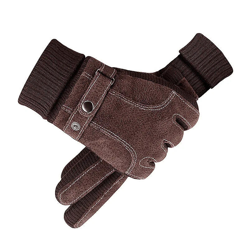 Men's winter leather gloves for cycling and motorcycling.