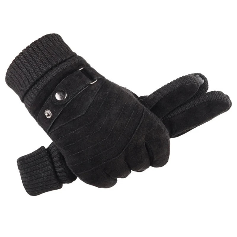 Men's winter leather gloves for cycling and motorcycling.