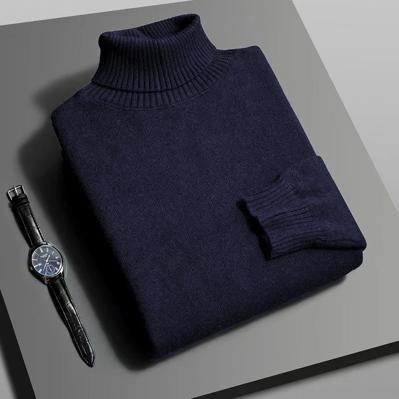 Men's turtleneck sweater in high-quality knit fabric, a trendy men's streetwear piece.