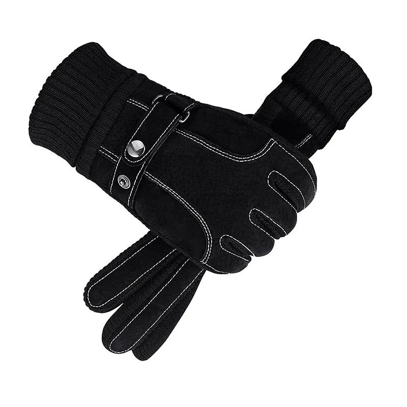 Men's winter leather gloves for cycling and motorcycling.