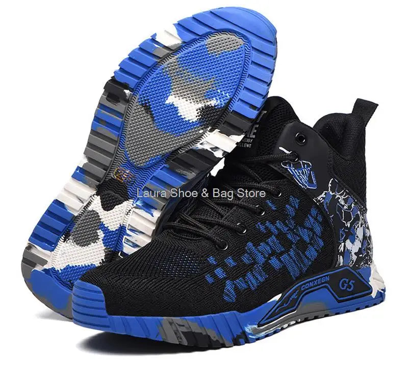 Men's high-top safety shoes with steel toe cap, impact resistant, indestructible and breathable.