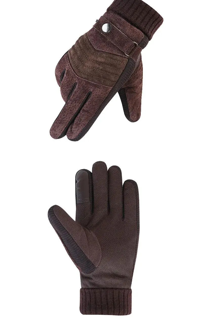 Men's winter leather gloves for cycling and motorcycling.