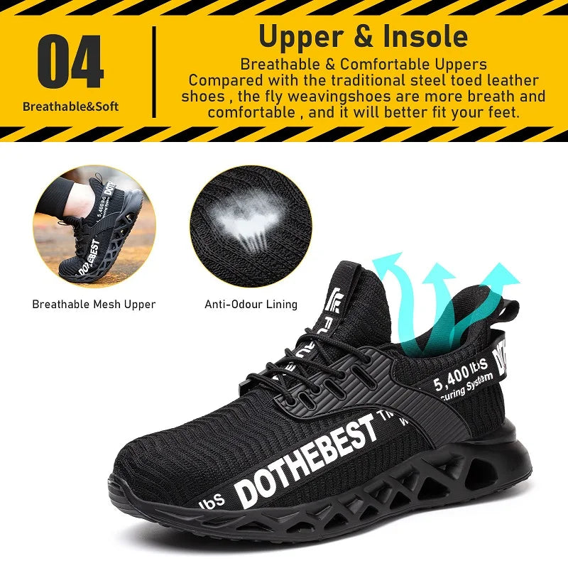 Dothebest anti-puncture safety shoes with steel toe cap.