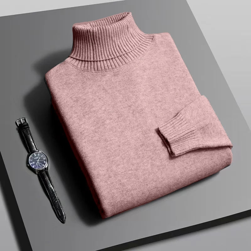Men's turtleneck sweater in high-quality knit fabric, a trendy men's streetwear piece.