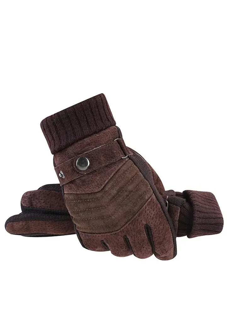 Men's winter leather gloves for cycling and motorcycling.