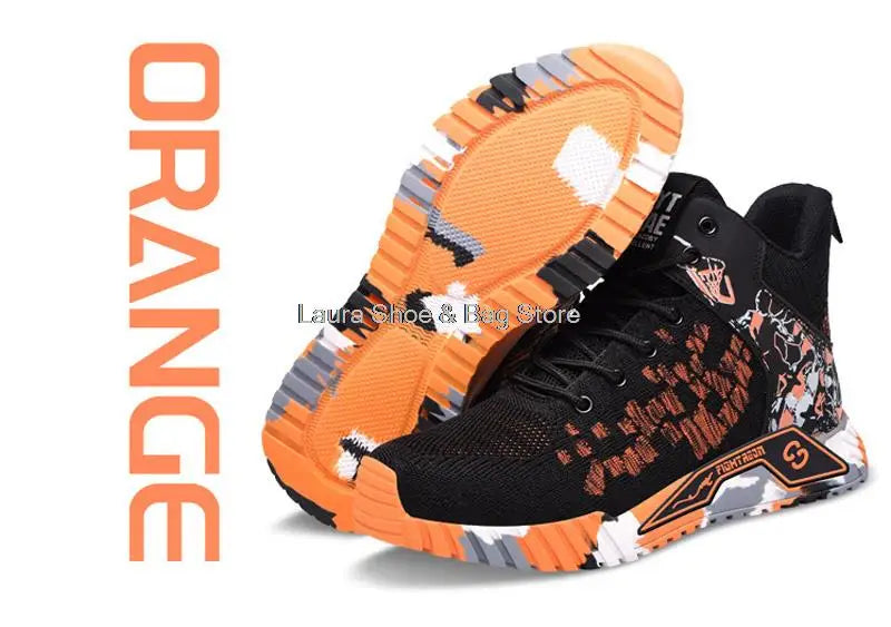 Men's high-top safety shoes with steel toe cap, impact resistant, indestructible and breathable.