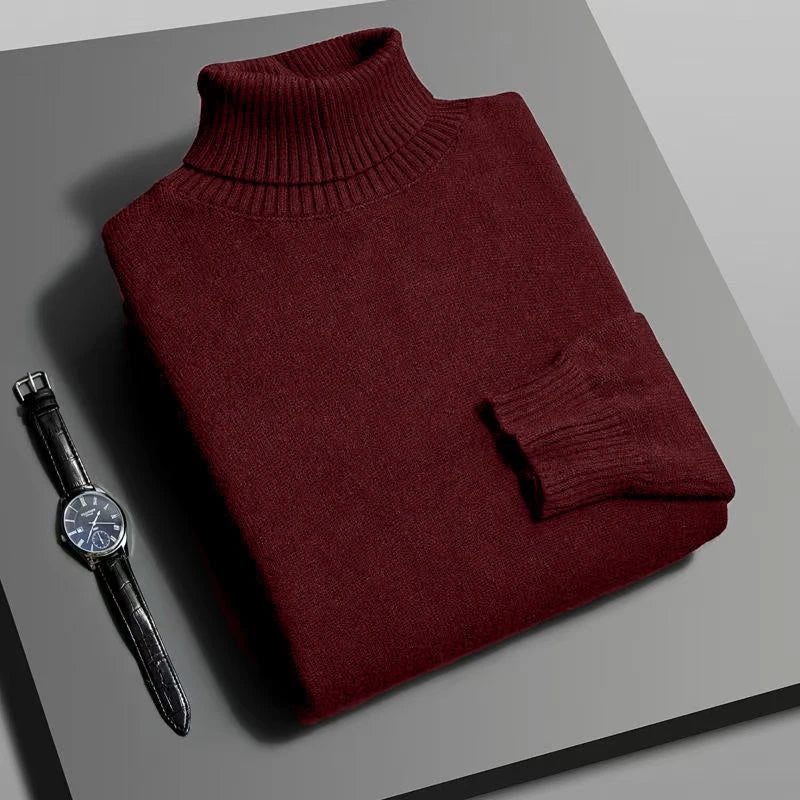 Men's turtleneck sweater in high-quality knit fabric, a trendy men's streetwear piece.