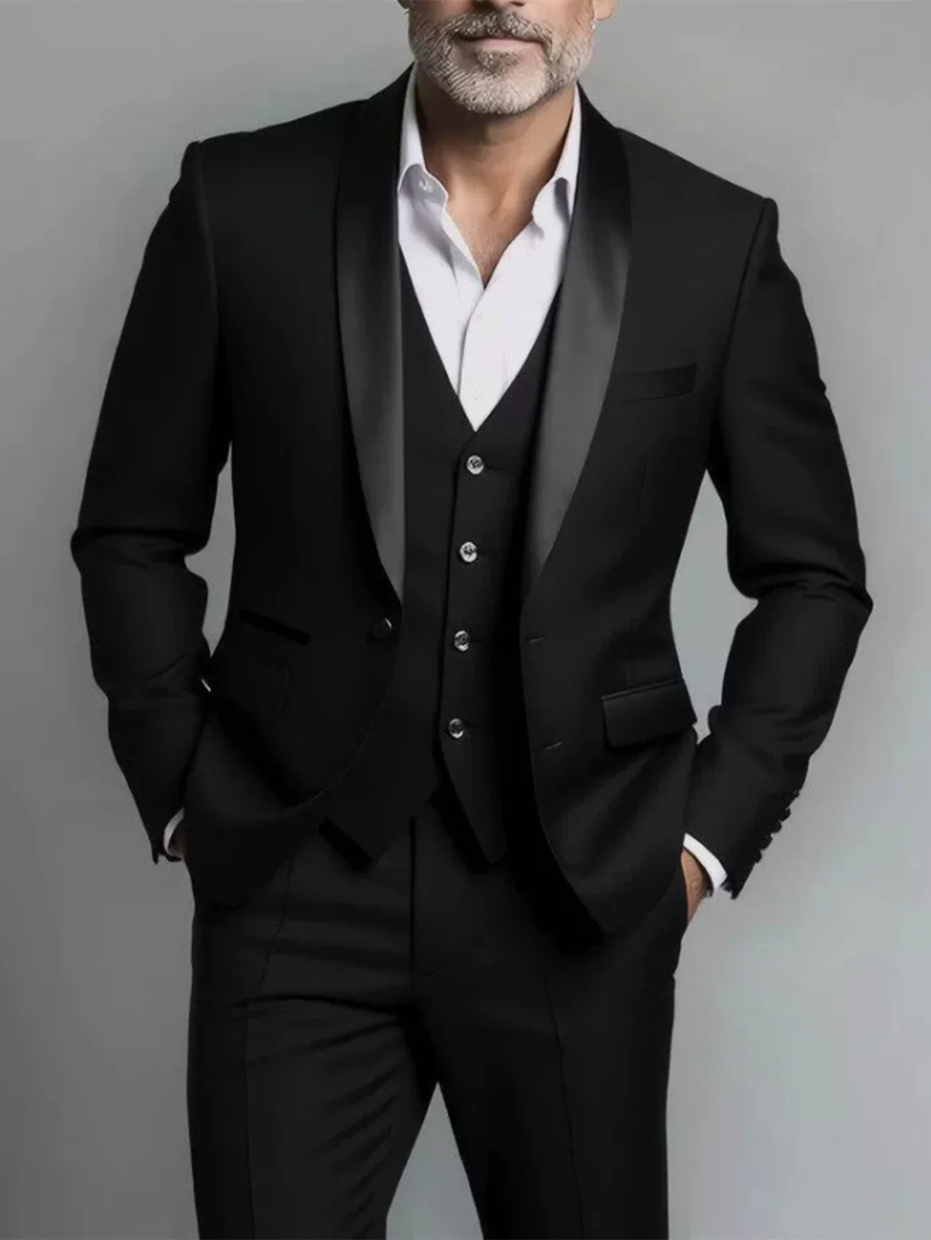 Men's Tuxedo Suit Slim Fit Formal Suit Wedding Black Suit Set Men UK