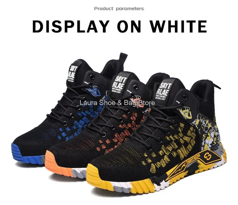 Men's high-top safety shoes with steel toe cap, impact resistant, indestructible and breathable.