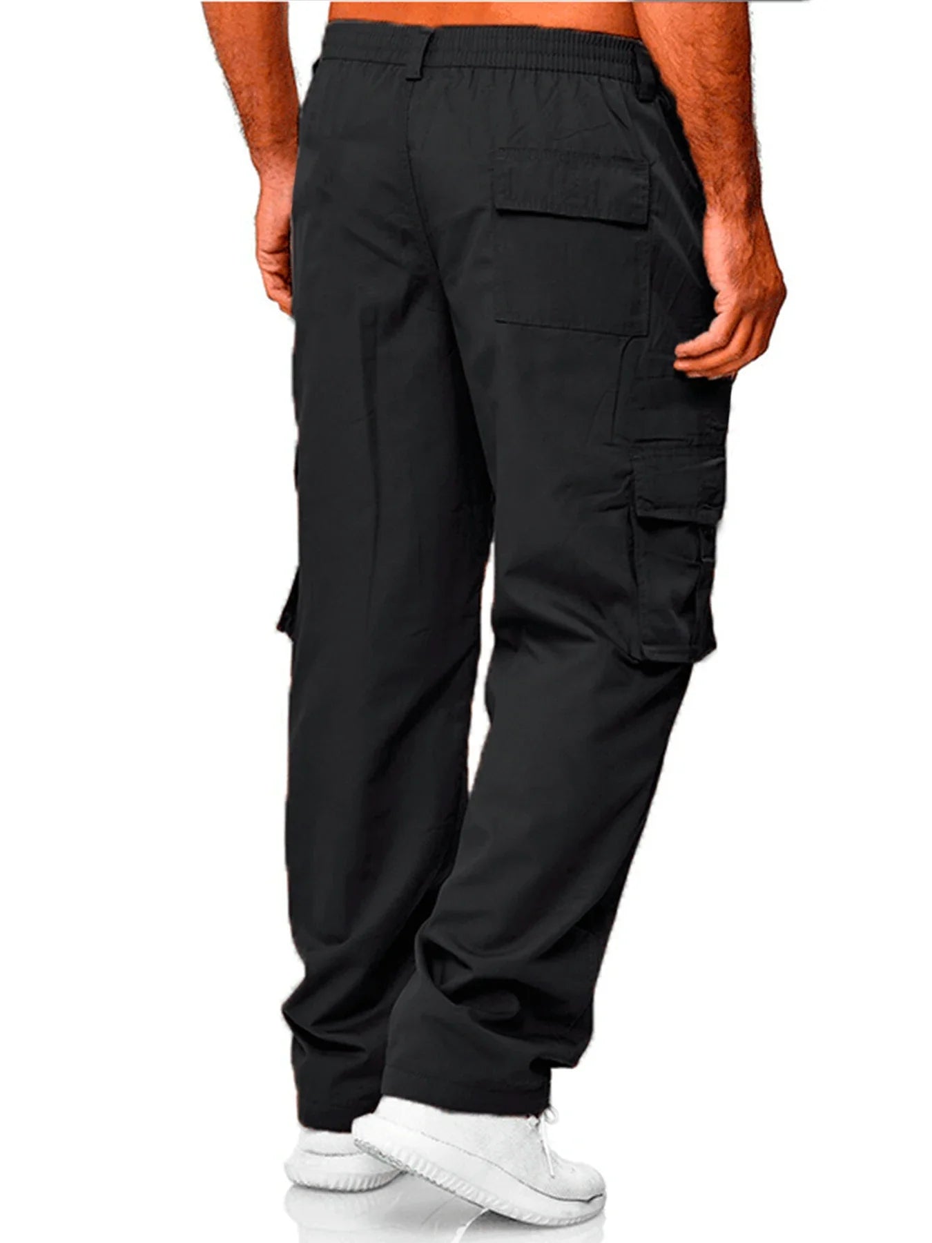 Men's cargo pants, sweatshirt style with multiple pockets.