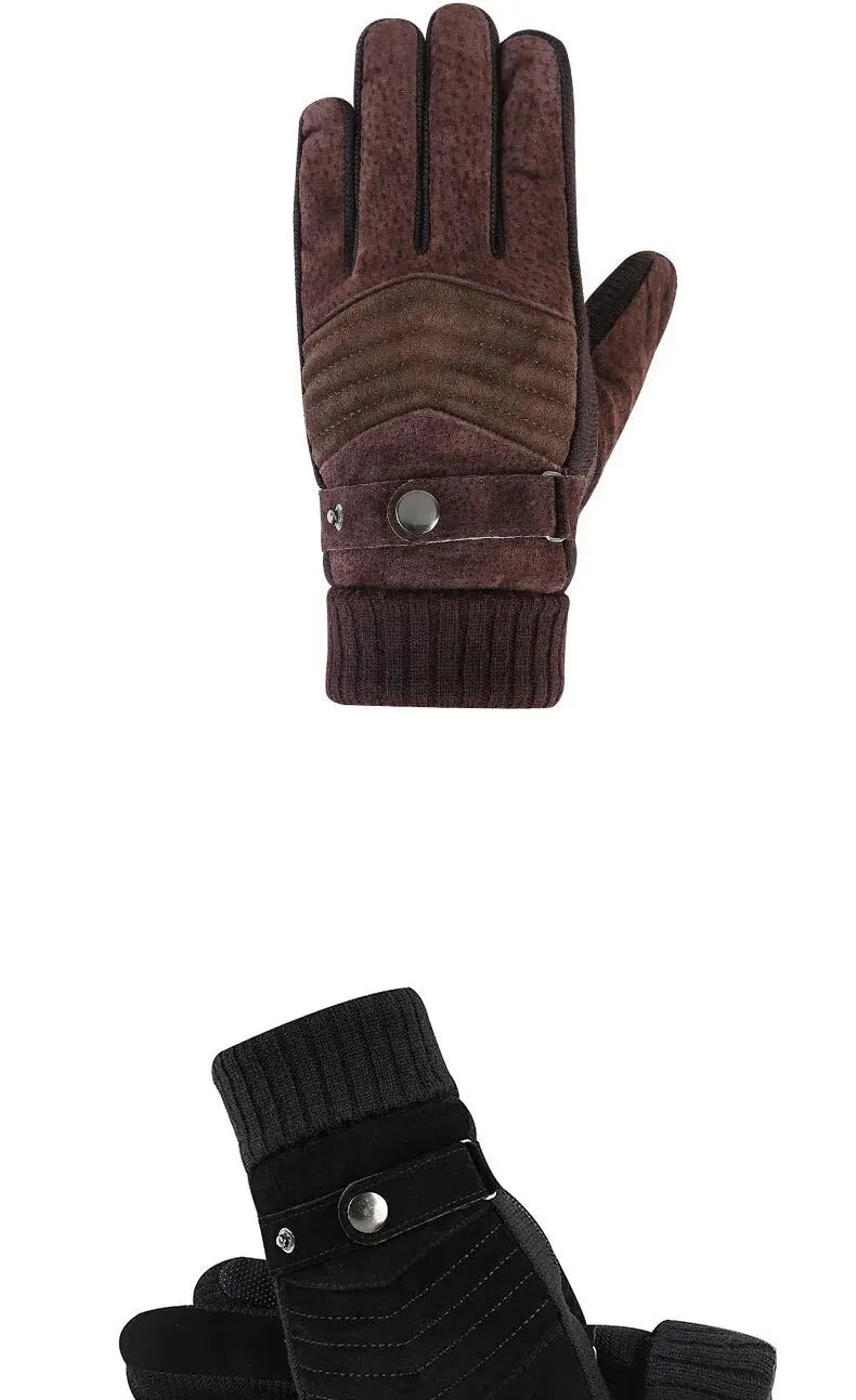 Men's winter leather gloves for cycling and motorcycling.