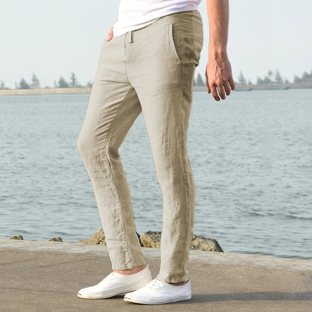 Men's linen and cotton trousers, autumn style.