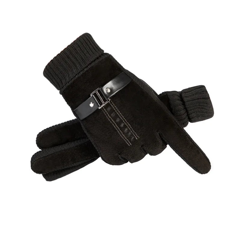 Men's winter leather gloves for cycling and motorcycling.