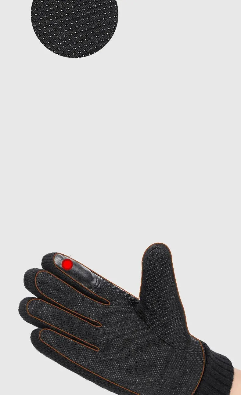 Men's winter leather gloves for cycling and motorcycling.