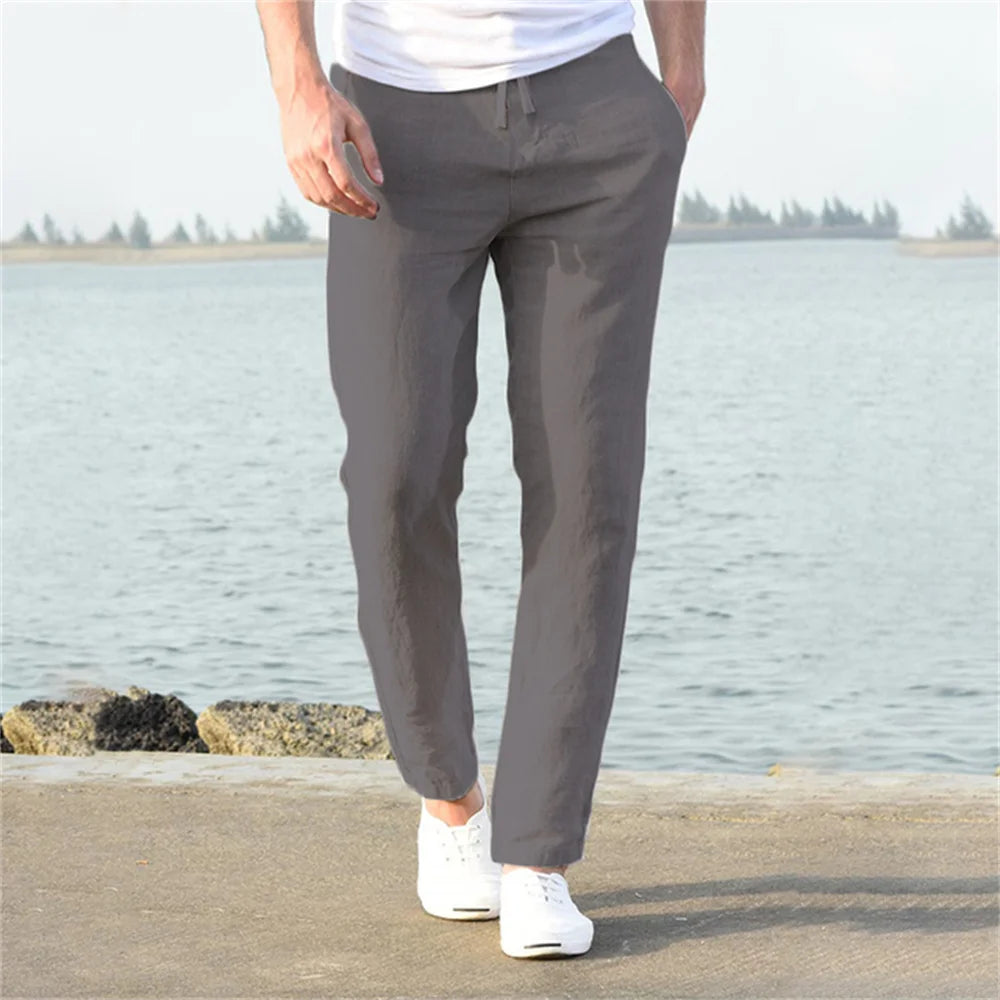 Men's linen and cotton trousers, autumn style.