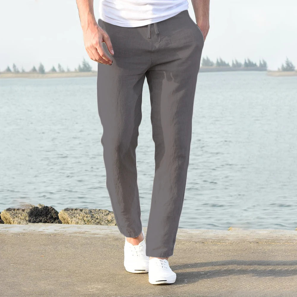 Men's linen and cotton trousers, autumn style.