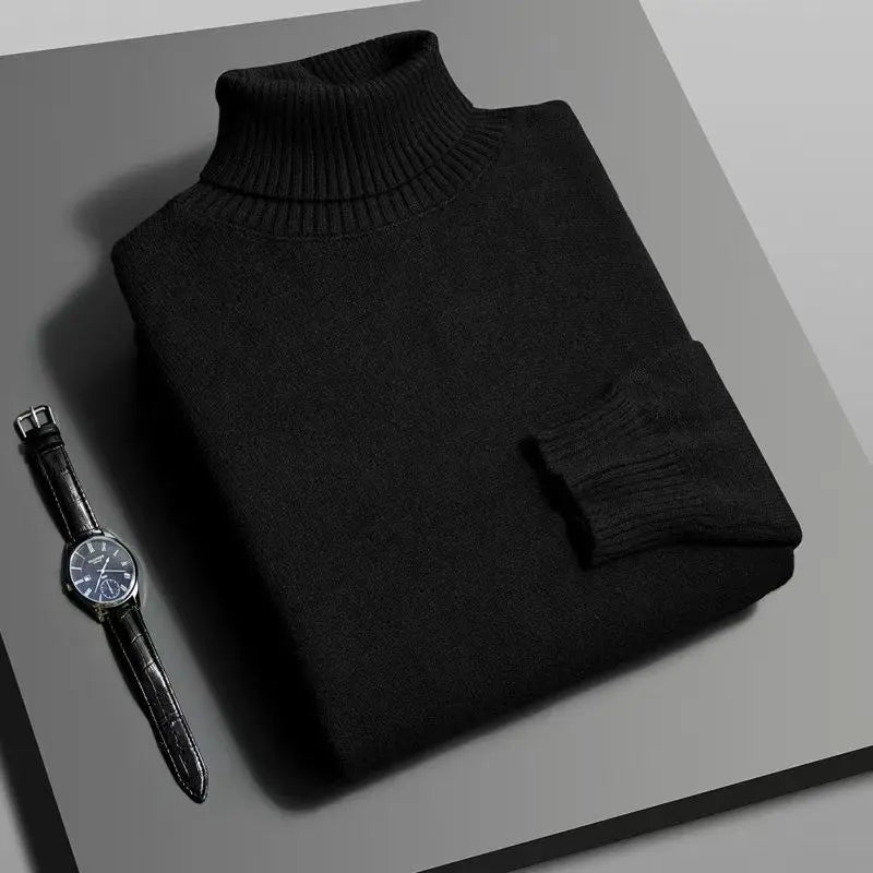 Men's turtleneck sweater in high-quality knit fabric, a trendy men's streetwear piece.
