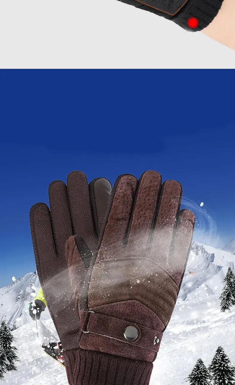 Men's winter leather gloves for cycling and motorcycling.