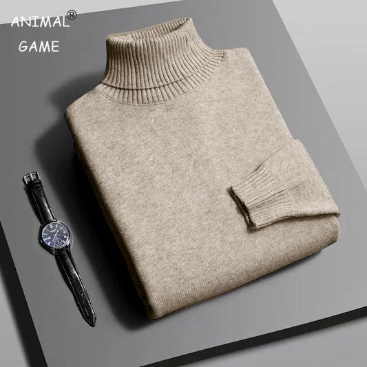 Men's turtleneck sweater in high-quality knit fabric, a trendy men's streetwear piece.
