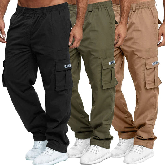 Men's cargo pants, sweatshirt style with multiple pockets.