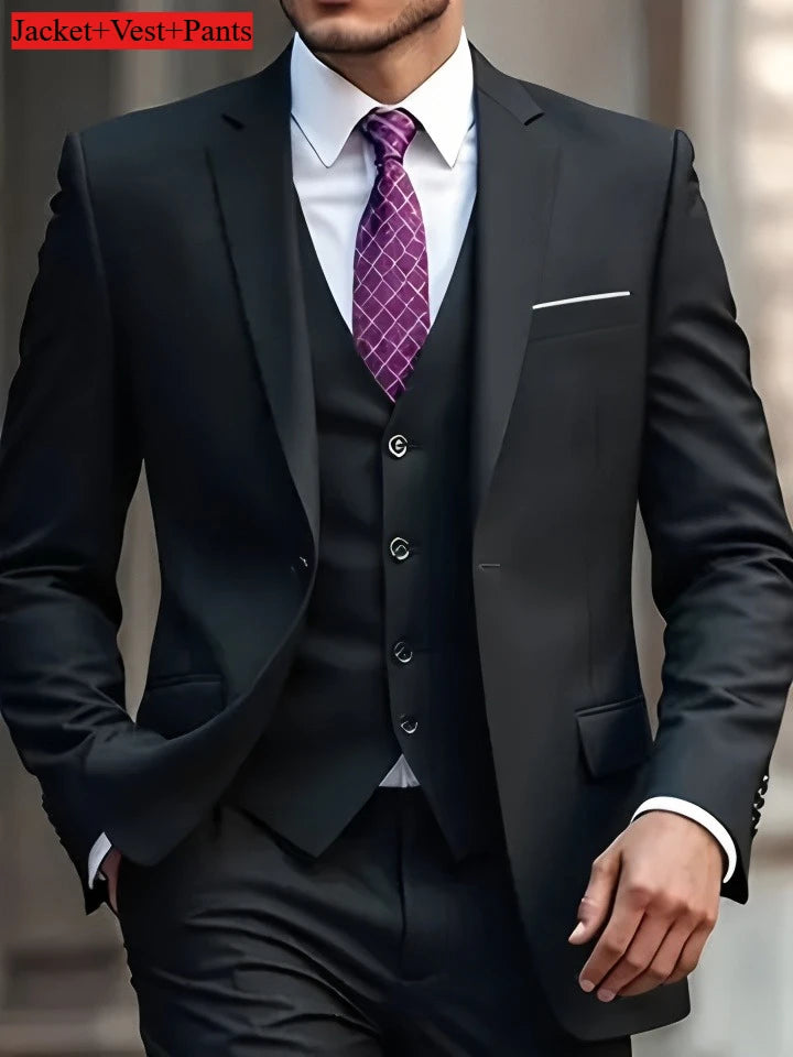 Men's Tuxedo Suit Slim Fit Formal Suit Wedding Black Suit Set Men UK