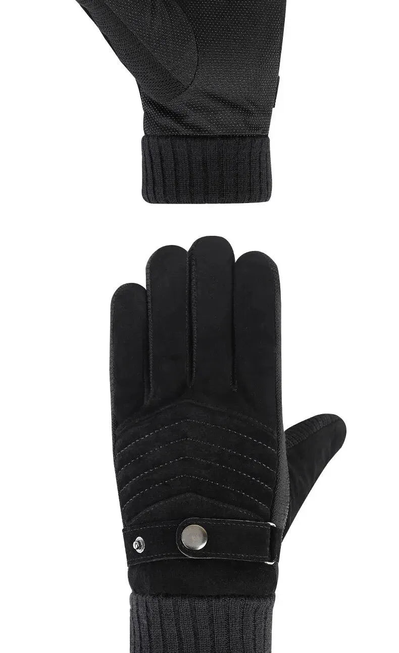 Men's winter leather gloves for cycling and motorcycling.
