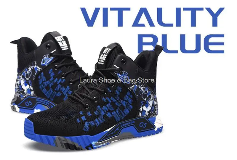 Men's high-top safety shoes with steel toe cap, impact resistant, indestructible and breathable.