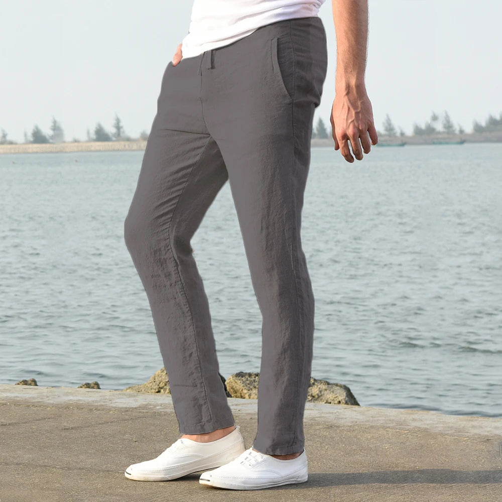 Men's linen and cotton trousers, autumn style.