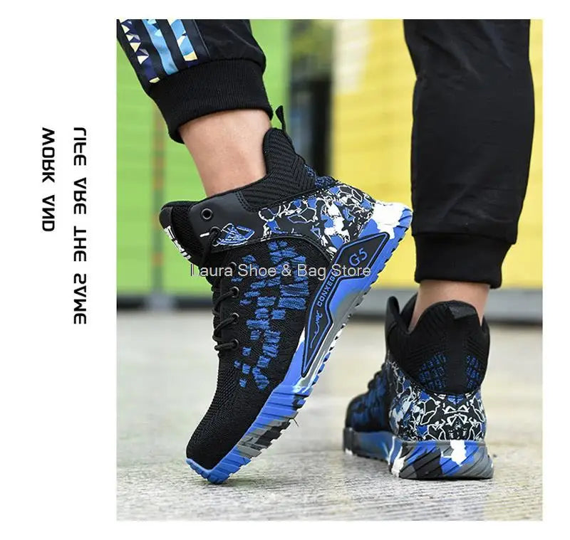 Men's high-top safety shoes with steel toe cap, impact resistant, indestructible and breathable.