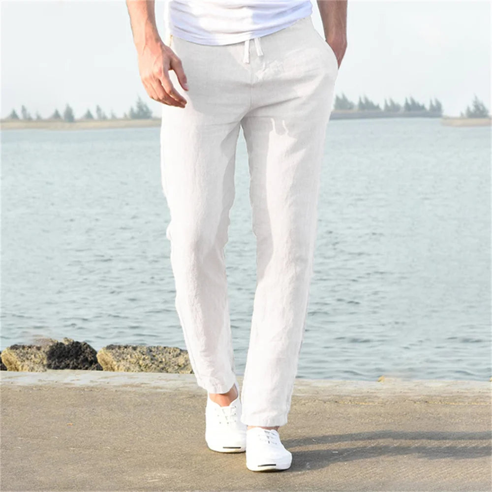 Men's linen and cotton trousers, autumn style.