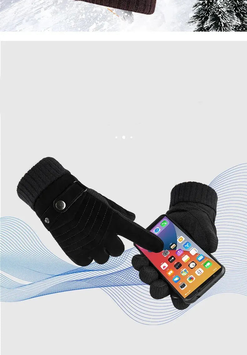 Men's winter leather gloves for cycling and motorcycling.