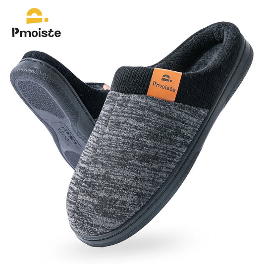 Pmoiste Knited Patchwork House Shoes Men Warm Soft TPR Cushion Memory Foam Designer Luxury Home Slippers Non-slip Winter Indoor