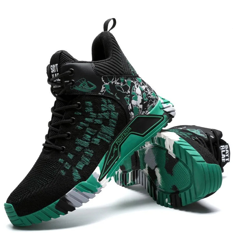 Men's high-top safety shoes with steel toe cap, impact resistant, indestructible and breathable.