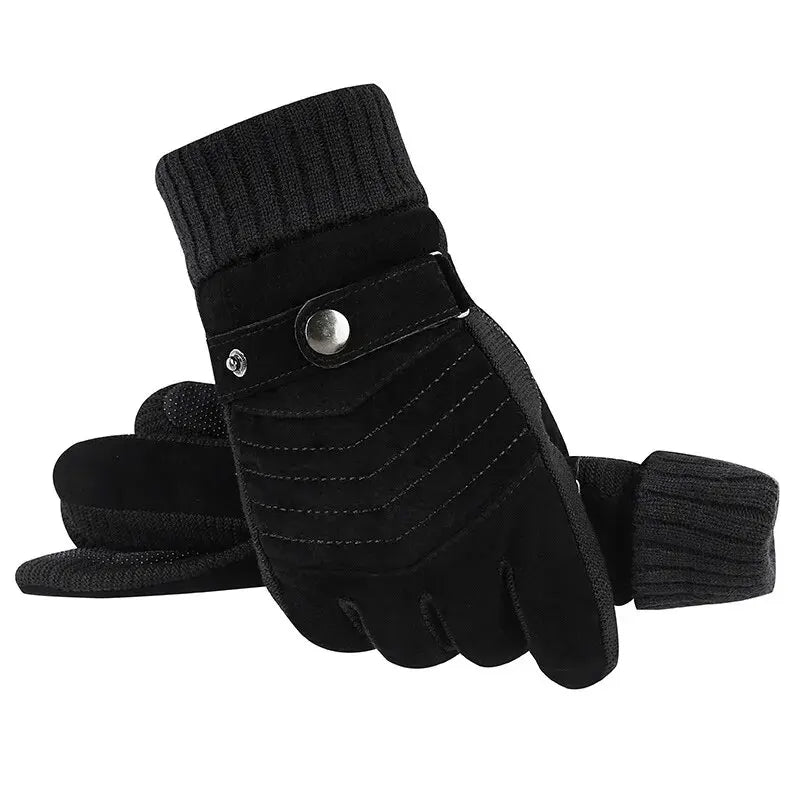 Men's winter leather gloves for cycling and motorcycling.