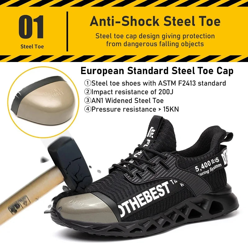 Dothebest anti-puncture safety shoes with steel toe cap.