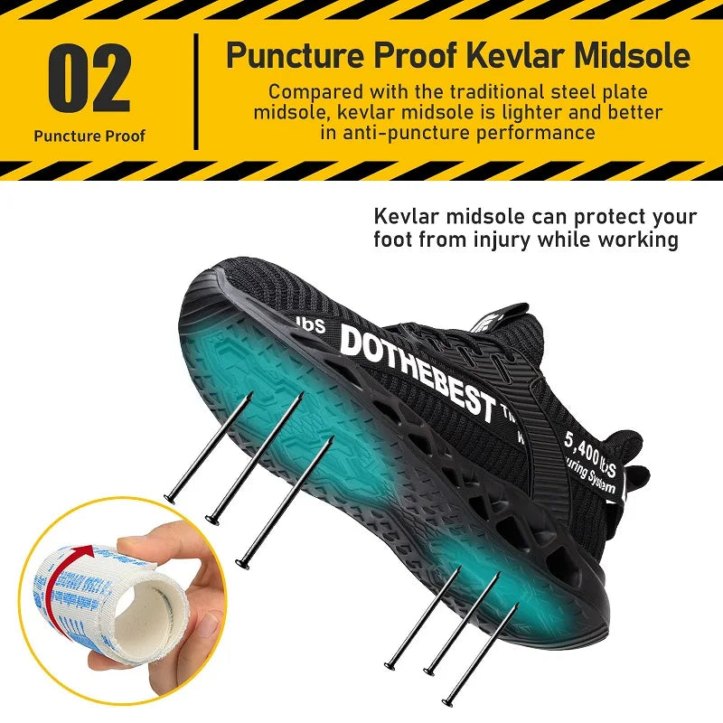 Dothebest anti-puncture safety shoes with steel toe cap.