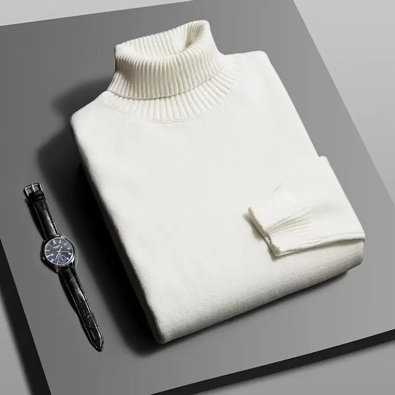 Men's turtleneck sweater in high-quality knit fabric, a trendy men's streetwear piece.