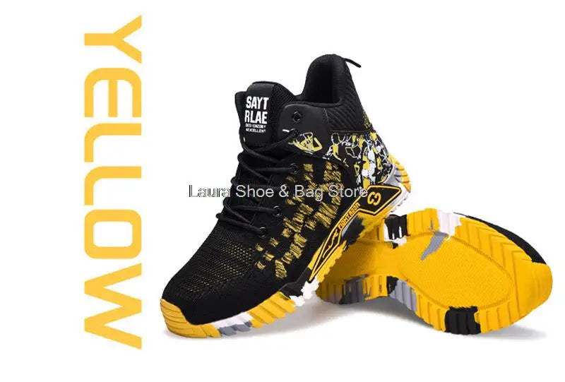 Men's high-top safety shoes with steel toe cap, impact resistant, indestructible and breathable.