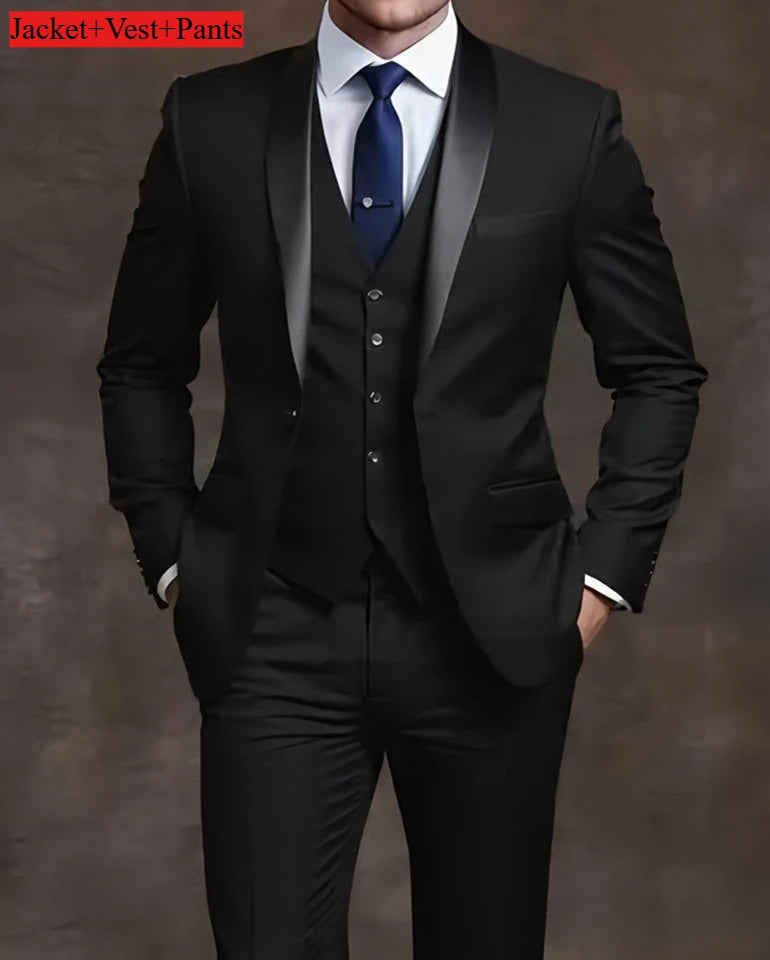 Men's Tuxedo Suit Slim Fit Formal Suit Wedding Black Suit Set Men UK