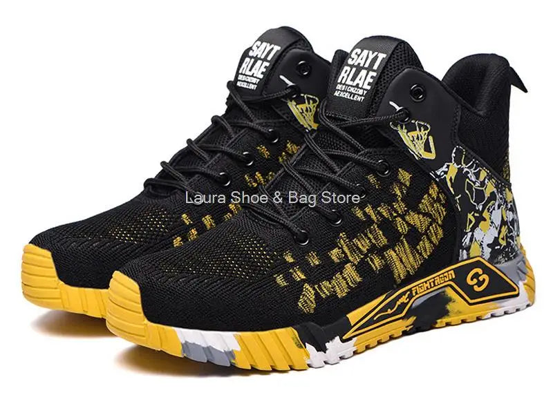 Men's high-top safety shoes with steel toe cap, impact resistant, indestructible and breathable.