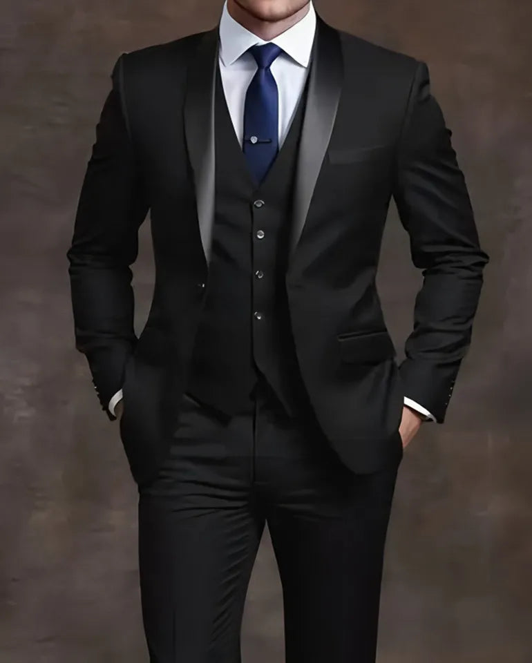 Men's Tuxedo Suit Slim Fit Formal Suit Wedding Black Suit Set Men UK